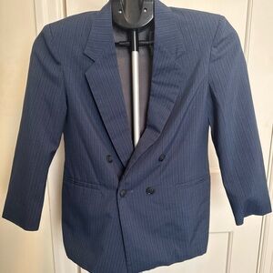 Michael James Boys Size 12 Navy Blue Pinstriped Double Breasted Blazer H 73